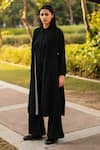 Buy_RAAS LIFE_Black Merino Wool Solid Open Alaska A-line Jacket With Pant _at_Aza_Fashions