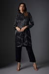 Buy_STUDIO A_Black Georgette Embroidery Cutdana Stand Collar Stripe Jacket Kurta With Pant _at_Aza_Fashions