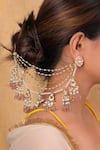 SHLOK JEWELS_Multi Color Pearl And Kundan Floret Tassel Embellished Earchains Set Of 2 _Online_at_Aza_Fashions