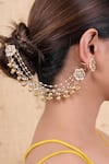 Shop_SHLOK JEWELS_White Pearl And Kundan Bloom Embellished Earchains Set Of 2 _at_Aza_Fashions