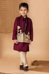 Buy_Lil Angels_Wine Silk Embroidery Dori And Sequin Peacock Bundi Kurta Set _at_Aza_Fashions