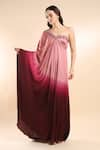 Buy_AMRTA by GUNEET KONDAL_Pink Shell 100% Viscose Satin Ombre One Shoulder Embellished Neckline Kaftan _at_Aza_Fashions