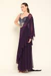 AMRTA by GUNEET KONDAL_Purple Blouse Shell 100% Satin Solid Pre-draped Ruffle Saree With Corset _Online_at_Aza_Fashions