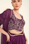 Buy_AMRTA by GUNEET KONDAL_Purple Blouse Shell 100% Silk Embroidery Ruched Sleeves Cape Draped Skirt Set _Online_at_Aza_Fashions