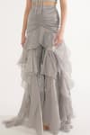 Shop_Cham Cham_Silver Stretch Knit Foil Embellishment Stones Tassels Top With Ruffle Pant _Online_at_Aza_Fashions