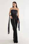 Buy_Cham Cham_Black Stretch Knit Foil Hand Embroidery Sequin Metallic Draped Gown With Stole _at_Aza_Fashions