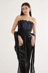 Buy_Cham Cham_Black Stretch Knit Foil Hand Embroidery Sequin Metallic Draped Gown With Stole _Online_at_Aza_Fashions