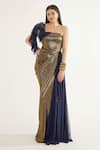 Buy_Cham Cham_Gold Stretch Knit Foil Embellishment Sequin Asymmetric Metallic Gown _at_Aza_Fashions