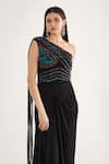 Buy_Cham Cham_Black Stretch Knit Foil Embellishment Sequin One Shoulder Draped Gown _Online_at_Aza_Fashions