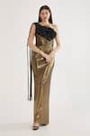 Buy_Cham Cham_Gold Stretch Knit Foil Applique Sequin One Shoulder Embellished Gown _Online_at_Aza_Fashions