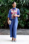 Buy_Eeda_Blue Viscose Silk Patchwork Shirt Collar Center And Pant Co-ord Set _at_Aza_Fashions