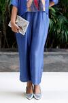 Buy_Eeda_Blue Viscose Silk Patchwork Shirt Collar Center And Pant Co-ord Set _Online_at_Aza_Fashions