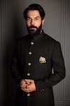 Shop_Kora By Nilesh Mitesh_Black Matka Solid Sherwani With Trouser _at_Aza_Fashions