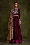 Buy_Label Sanya Gulati_Purple Silk Velvet Hand Embroidery Sequin Round Floral Anarkali With Dupatta _at_Aza_Fashions