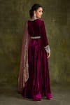 Shop_Label Sanya Gulati_Purple Silk Velvet Hand Embroidery Sequin Round Floral Anarkali With Dupatta _at_Aza_Fashions