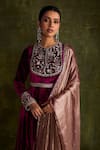 Label Sanya Gulati_Purple Silk Velvet Hand Embroidery Sequin Round Floral Anarkali With Dupatta _at_Aza_Fashions