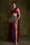 Buy_Label Sanya Gulati_Purple Silk Velvet Hand Embroidery Sequin High Slit Pre-draped Saree With Blouse _Online_at_Aza_Fashions