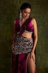 Label Sanya Gulati_Purple Silk Velvet Hand Embroidery Sequin High Slit Pre-draped Saree With Blouse _at_Aza_Fashions