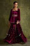 Buy_Label Sanya Gulati_Purple Silk Velvet Hand Embroidery Sequin Square Peplum Kurta With Sharara _at_Aza_Fashions