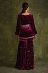 Shop_Label Sanya Gulati_Purple Silk Velvet Hand Embroidery Sequin Square Peplum Kurta With Sharara _at_Aza_Fashions