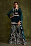 Buy_Label Sanya Gulati_Blue Silk Velvet Hand Embroidery Resham Round Sharara Set _at_Aza_Fashions