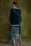 Label Sanya Gulati_Blue Silk Velvet Hand Embroidery Resham Round Sharara Set _Online_at_Aza_Fashions