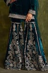 Buy_Label Sanya Gulati_Blue Silk Velvet Hand Embroidery Resham Round Sharara Set _Online_at_Aza_Fashions