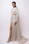 Buy_Ritika Mirchandani_Ivory Crepe Embroidery Cutdana Embellished Pre-draped Slit Saree With Blouse _at_Aza_Fashions