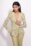 Ritika Mirchandani_Green Crepe Embroidery Crystal Lapel Solette Flora Web Blazer With Sharara _Online_at_Aza_Fashions