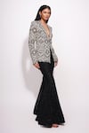 Buy_Ritika Mirchandani_Black Crepe Embroidery Crystal Lapel Collar Orion Web Blazer With Sharara _at_Aza_Fashions