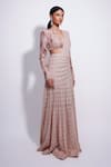 Ritika Mirchandani_Pink Crepe Embroidery Florian Embellished Pre-draped Slit Saree With Blouse _Online_at_Aza_Fashions