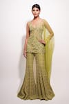 Buy_Ritika Mirchandani_Green Crepe Embroidery Lumiere Floral Cutwork Spaghetti Kurta Sharara Set _at_Aza_Fashions