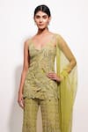 Ritika Mirchandani_Green Crepe Embroidery Lumiere Floral Cutwork Spaghetti Kurta Sharara Set _Online_at_Aza_Fashions