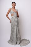 Buy_Ritika Mirchandani_Silver Crepe Embroidery Kyra Celeste Pre-draped Lehenga Saree With Blouse _at_Aza_Fashions