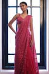 Ritika Mirchandani_Pink Crepe Embroidery Raaab Pinwheel Pre-draped Half Lehenga Saree With Blouse _Online_at_Aza_Fashions