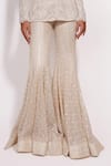 Ritika Mirchandani_Ivory Crepe Embroidery Crystal V Neck Corduroy Mandarin Kurta Sharara Set _Online_at_Aza_Fashions