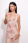 Buy_Ritika Mirchandani_Pink Crepe Embroidery Crystal Callisto Bloom Petal Waistcoat With Sharara _Online_at_Aza_Fashions