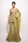 Buy_Ritika Mirchandani_Green Crepe Embroidery Crystal Cutwork Nymphora Petal Bloom Kurta Sharara Set _at_Aza_Fashions