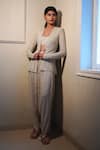 Buy_Ritika Mirchandani_Ivory Crepe Embroidery Crystal Open Solisia Shark Skin Jacket And Dhoti Pant Set _at_Aza_Fashions