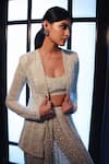 Shop_Ritika Mirchandani_Ivory Crepe Embroidery Crystal Open Solisia Shark Skin Jacket And Dhoti Pant Set _at_Aza_Fashions