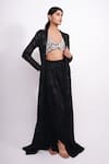 Buy_Ritika Mirchandani_Black Crepe Embroidery Crystal Sweeheart Mythara Mesh Trench Coat And Dhoti Set _at_Aza_Fashions