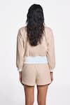 Shop_Terra Luna_Beige 100% Organic Handloom Cotton Solid Mandarin Collar Octan Bomber Jacket _at_Aza_Fashions