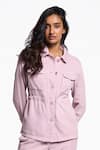 Terra Luna_Pink 100% Organic Handloom Cotton Solid Collared Alya Shirt _at_Aza_Fashions