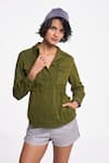 Buy_Terra Luna_Green 100% Organic Handloom Cotton Solid Collared Alya Front Pocket Shirt _at_Aza_Fashions