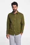 Buy_Terra Luna_Green 100% Organic Handloom Cotton Checkered Hunter Shirt _at_Aza_Fashions