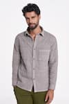 Buy_Terra Luna_Grey 100% Organic Handloom Cotton Checkered Hunter Front Pocket Shirt _at_Aza_Fashions