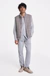 Buy_Terra Luna_Grey 100% Organic Handloom Cotton Checkered Nix Uni Mandarin Collar Jacket _at_Aza_Fashions