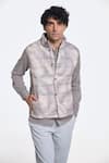 Buy_Terra Luna_Grey 100% Organic Handloom Cotton Printed Checkered Nix Jacket _at_Aza_Fashions