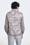 Shop_Terra Luna_Grey 100% Organic Handloom Cotton Printed Checkered Nix Jacket _at_Aza_Fashions