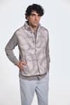 Shop_Terra Luna_Grey 100% Organic Handloom Cotton Printed Checkered Nix Jacket _Online_at_Aza_Fashions